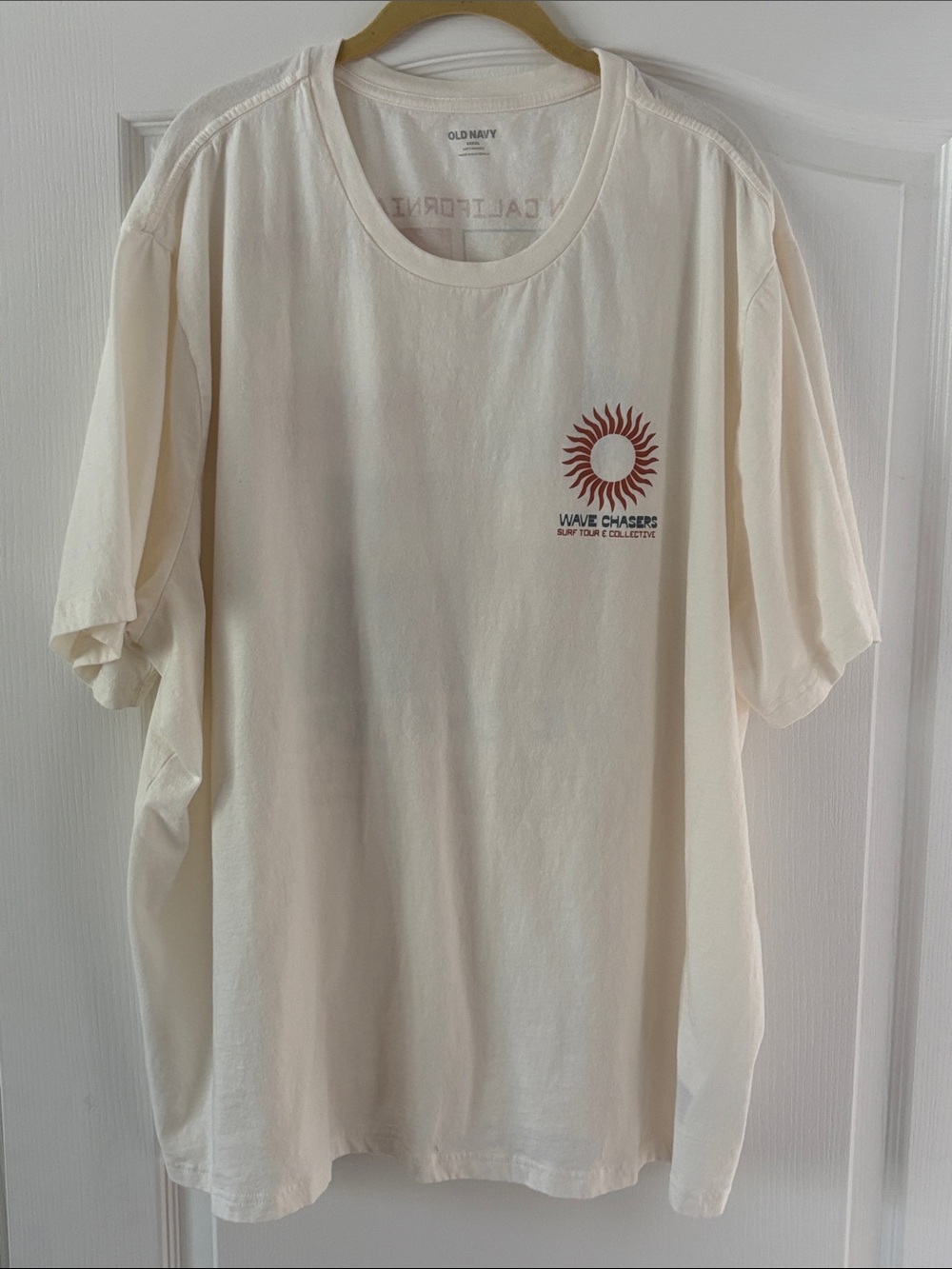 Old Navy Unisex Cream Short-Sleeve Tee with Orange Sun Graphic SZ XXXXL